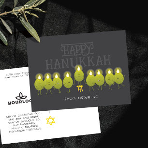 Hanukkah Menorah Olives   Dark Gray Company Logo Postcard