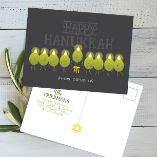 Hanukkah Menorah Olives, Dark Gray Group Postcard