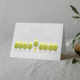 Hanukkah Menorah Olives, Gray Folded Group Card