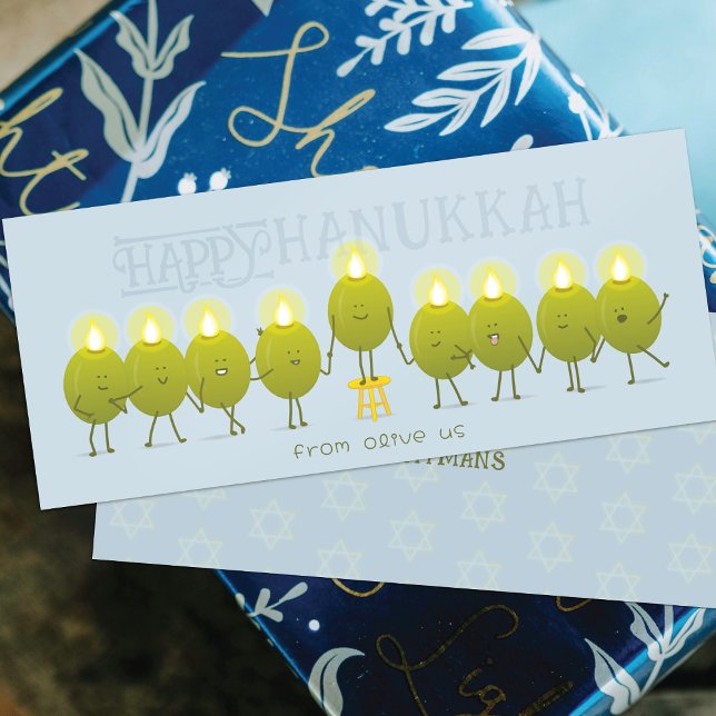 Hanukkah Menorah Olives | Pale Blue Group Card (Creator Uploaded)
