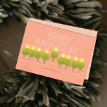 Hanukkah Menorah Olives | Peach Group Holiday Card<br><div class="desc">Celebrate the Festival of Lights with a smile! This Hanukkah card features a group of fun-loving olives who light up together to form a menorah, with the playful message “Happy Hanukkah from olive us.” Perfect for families, friends, organizations, or businesses — and available with a logo template for an extra...</div>
