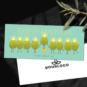 Hanukkah Menorah Olives   Teal Green Company Card