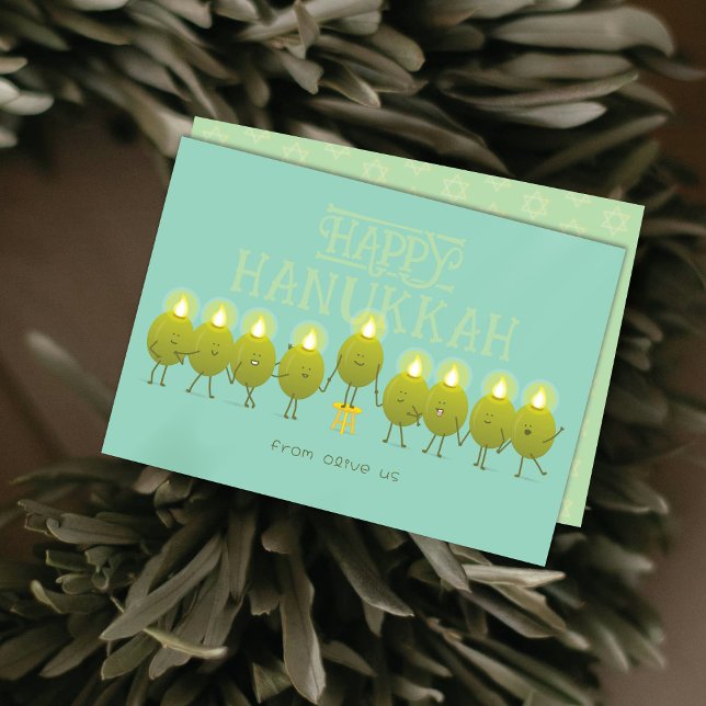 Hanukkah Menorah Olives | Teal Green Group Holiday Card (Creator Uploaded)