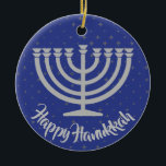 Hanukkah Menorah Ornament<br><div class="desc">.Hanukkah Menorah Ornament with customizable background color and text</div>