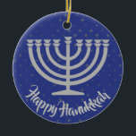 Hanukkah Menorah Ornament<br><div class="desc">.Hanukkah Menorah Ornament with customizable background color and text</div>