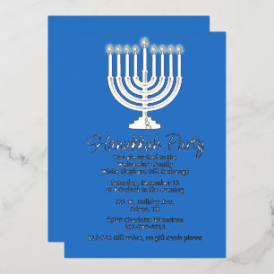 Hanukkah Menorah Party Foil Invitation
