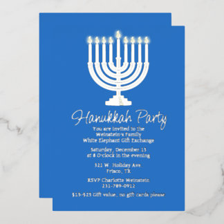 Hanukkah Menorah Party Foil Invitation