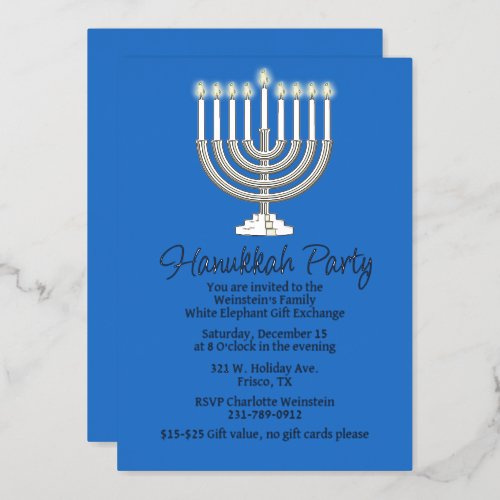 Hanukkah Menorah Party  Foil Invitation