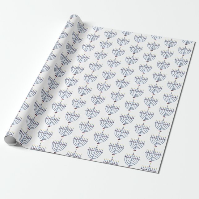 Hanukkah Menorah Pattern Pretty Wrapping Paper (Unrolled)