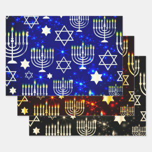 Hanukkah Menorah Pattern Wrapping Paper Sheets