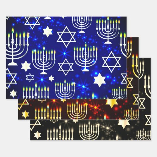 Hanukkah Menorah Pattern Wrapping Paper Sheets