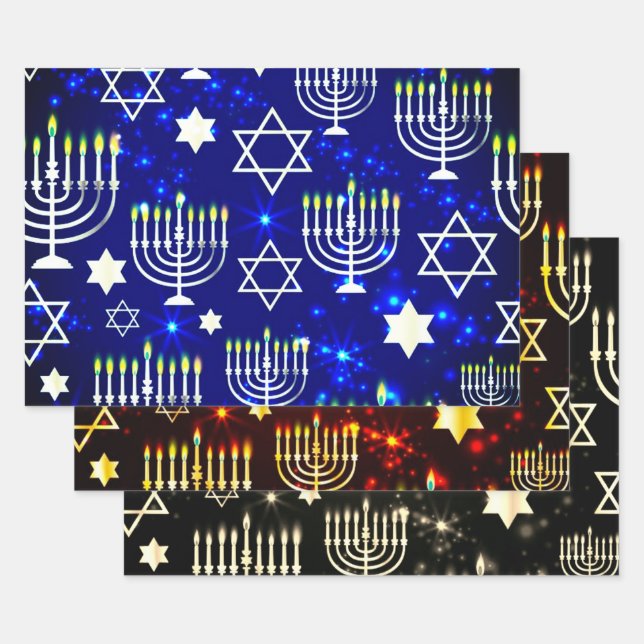 Hanukkah Menorah Pattern Wrapping Paper Sheets (Set)