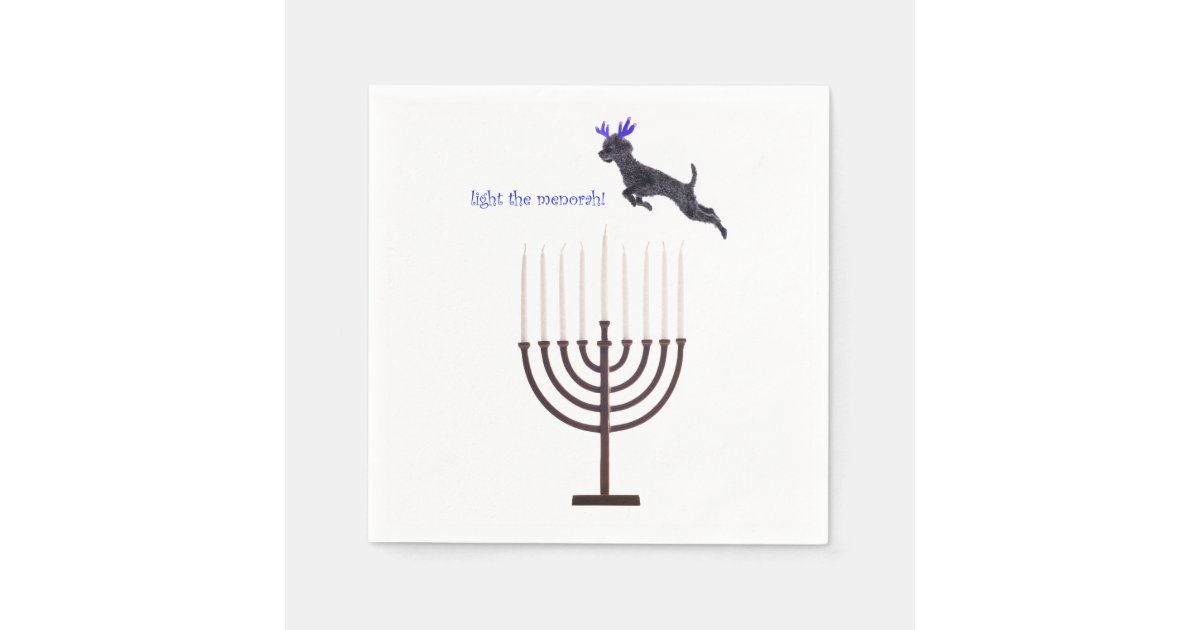 Hanukkah Menorah Poodle Dog Reindeer Candles Napkins Zazzle Com