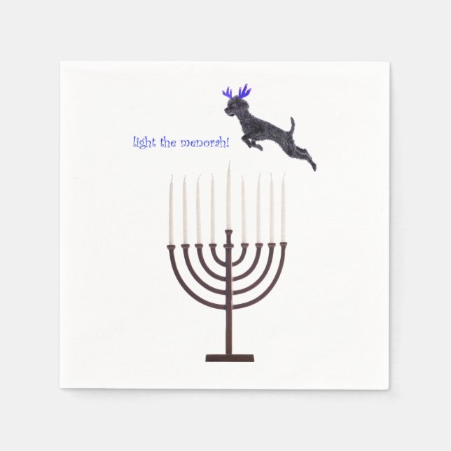 Hanukkah Menorah Poodle Dog Reindeer Candles Napkins (Front)