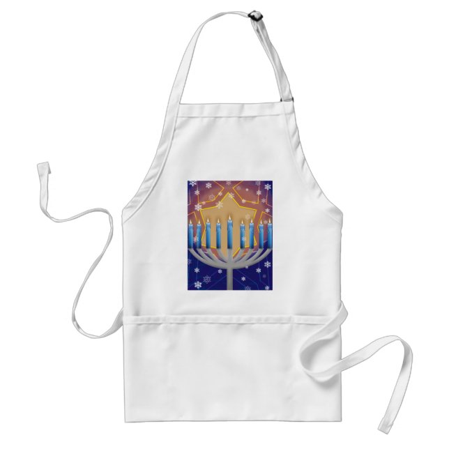 Hanukkah Menorah & Snowy Window Kitchen Apron (Front)