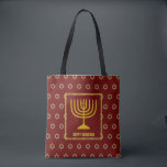 HANUKKAH Menorah Star David Personalized RED Tote Bag<br><div class="desc">Stylish festive all over print TOTE BAG with faux gold Star of David in subtle background pattern. Placeholder text is customizable so you can change HAPPY HANUKKAH to a greeting of your own choice (text of similar length), your name or text in your own language. Part of the HANUKKAH Collection....</div>