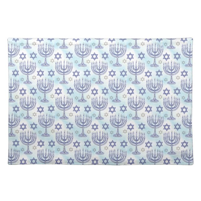 Hanukkah Menorah Star of David Doodle Art Style Cloth Placemat (Front)