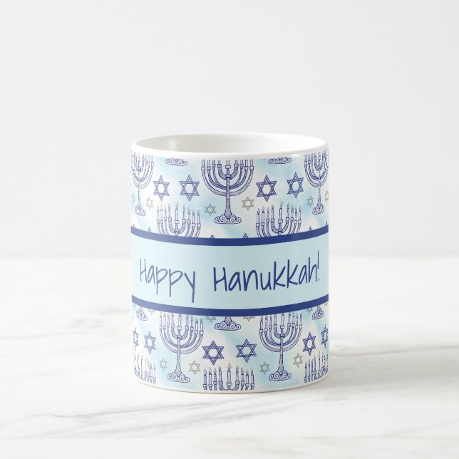 Hanukkah Menorah Star of David Doodle Art Style Coffee Mug (Center)