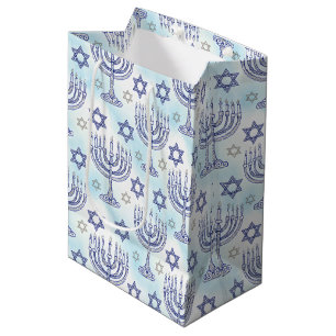 Hanukkah Menorah Star of David Doodle Art Style Medium Gift Bag
