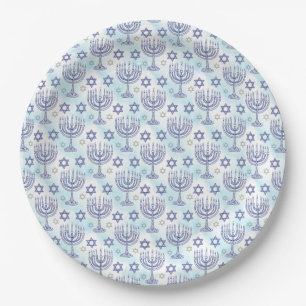 Hanukkah Menorah Star of David Doodle Art Style Paper Plates