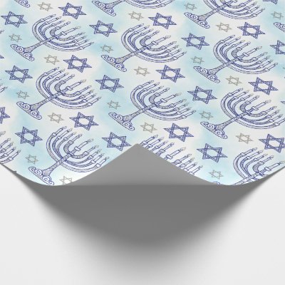 Hanukkah Menorah Star of David Doodle Art Style Wrapping Paper