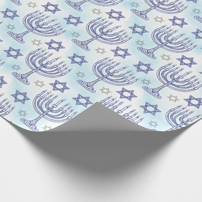 Hanukkah Menorah Star of David Doodle Art Style Wrapping Paper (Corner)