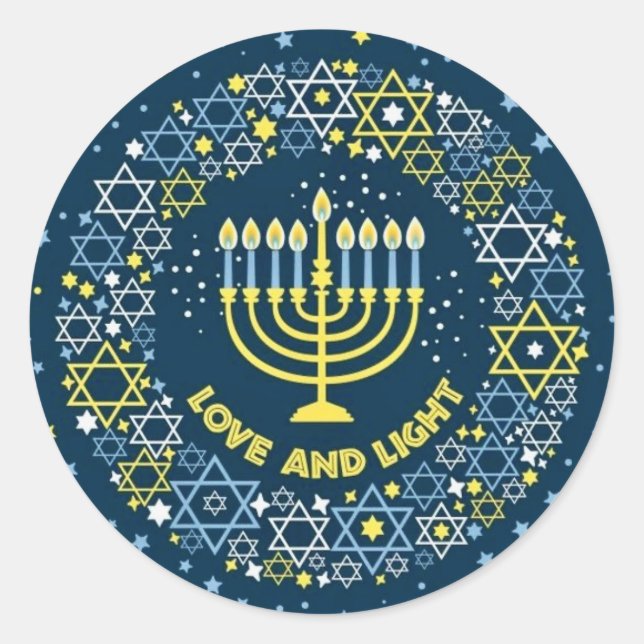 Hanukkah Menorah Star of David Wreath  Classic Round Sticker (Front)