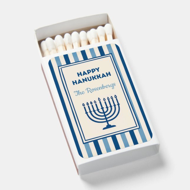 Hanukkah Menorah Stripes Jewish Trendy Custom  Matchboxes (Front Open)