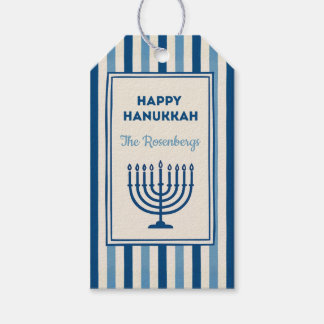 Hanukkah Menorah Stripes Trendy Custom Gift Tags