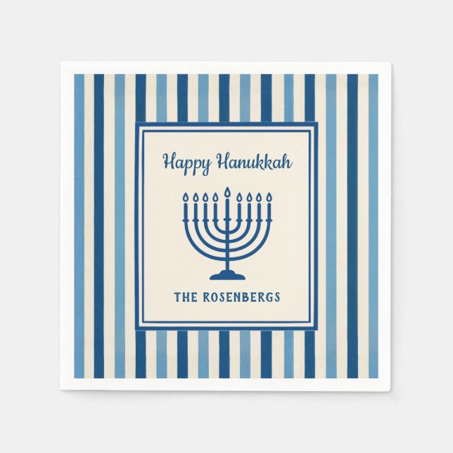 Hanukkah Menorah Stripes Trendy Custom  Napkins (Front)