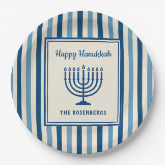 Hanukkah Menorah Stripes Trendy Custom Paper Plates