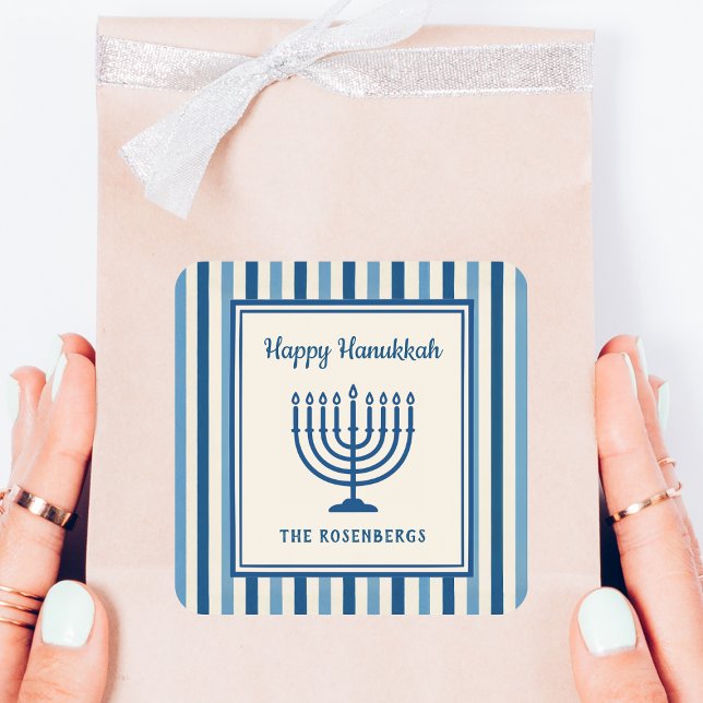 Hanukkah Menorah Stripes Trendy Custom  Square Sticker (Creator Uploaded)