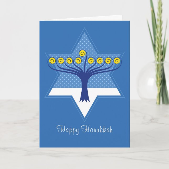 Hanukkah Menorah Tree in Star of David Holiday Card (Front)