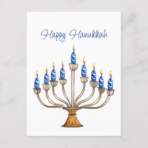 Hanukkah Menorah with Blue, White Burning Candles Postcard