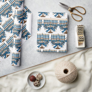 Hanukkah Menorah With Bow Wrapping Paper
