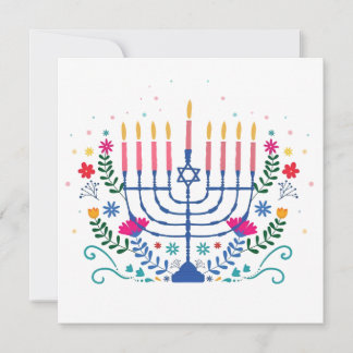 Hanukkah Menorah with Candles and Traditional Item Card