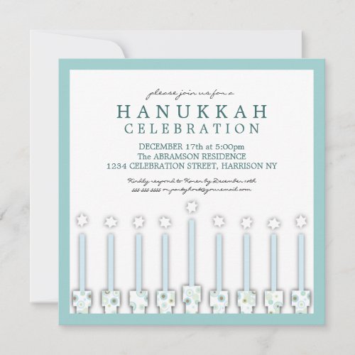 Hanukkah Menorah with Candles in Polka Dot Personalized Invitations