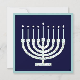 Hanukkah Menorah with Candles in Polka Dot Invitation
