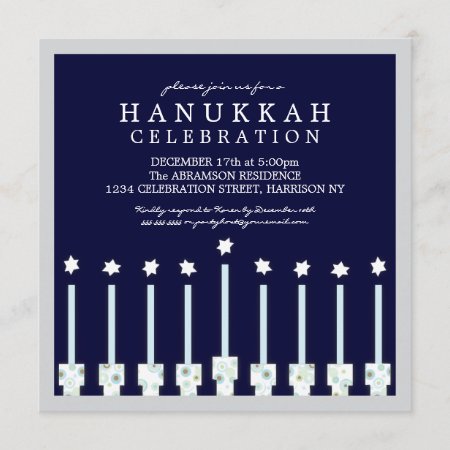 Hanukkah Menorah With Candles In Polka Dot Invitation