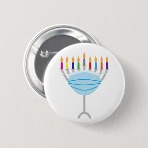 Hanukkah Menorah with face mask Button