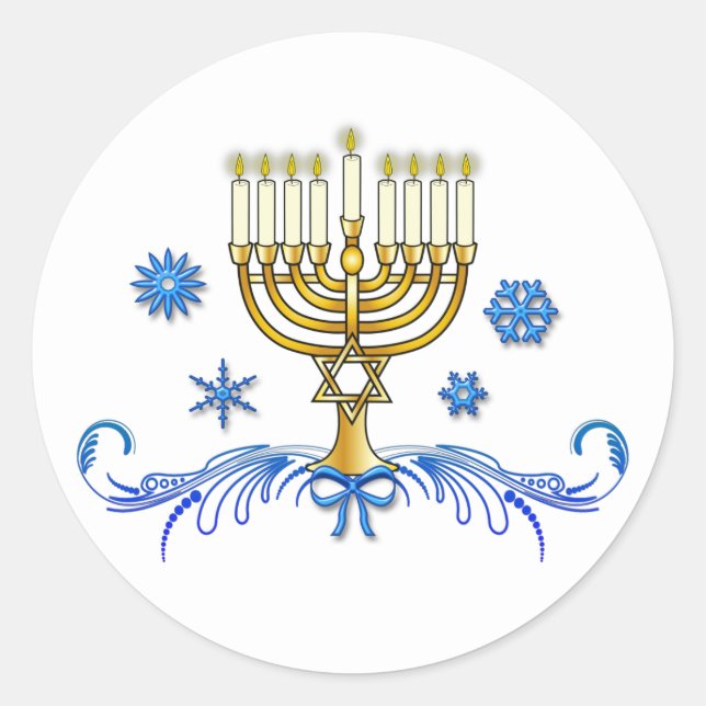 Hanukkah Menorah with Star of David Classic Round Sticker (Front)