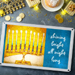 Hanukkah Menorah Yellow Blue Shining Bright Artsy Acrylic Tray<br><div class="desc">“Shining bright all night long.” A close-up photo of a bright, colorful, yellow gold artsy menorah photo with teal accents helps you usher in the holiday of Hanukkah in style. Feel the warmth and joy of the holiday season whenever you use this stunning, colorful Hanukkah serving tray. 4 sizes to...</div>