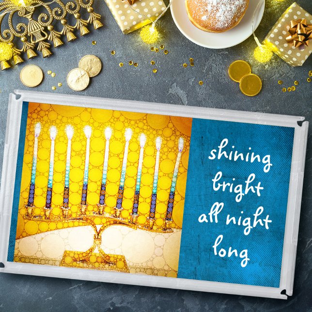 Hanukkah Menorah Yellow Blue Shining Bright Artsy Acrylic Tray (Creator Uploaded)