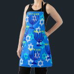 Hanukkah Menorahs Apron<br><div class="desc">This apron has a Hanukkah design of menorahs and stars on a blue background. Great for the season.</div>