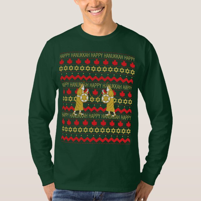 Hanukkah Men's "Ugly Sweater" T-Shirt Long Sleeve (Front)