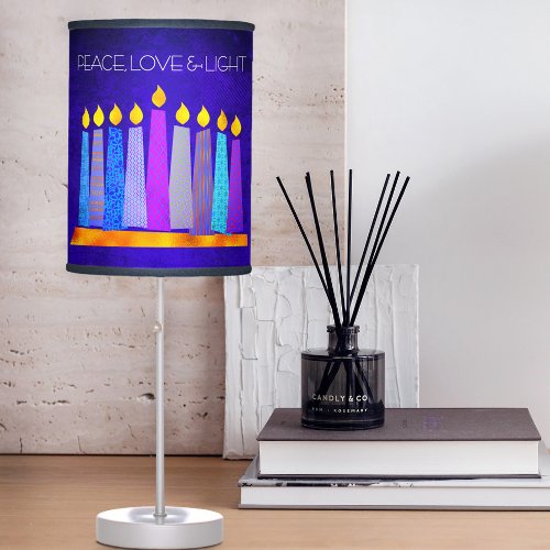 Hanukkah Modern Boho Candles Peace Love Light Blue Table Lamp