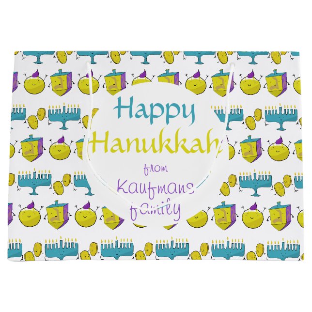 Hanukkah modern funny add your name custom large gift bag (Front)