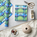 Hanukkah Modern Trendy Blue Green Menorah Pattern Wrapping Paper<br><div class="desc">A close-up photo illustration of bright, colorful, blue and green artsy menorahs helps you usher in the holiday of Hanukkah in style. Feel the warmth and joy of the holiday season whenever you use this bright, colorful Hanukkah wrapping paper. Matching cards, postage, stickers, pillows, housewares, totebags, and other products are...</div>