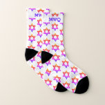 Hanukkah | Monogram White | STAR OF DAVID Socks<br><div class="desc">Stylish, white STAR OF DAVID HANUKKAH Socks, designed with a colorful Star of David in a vertical, tiled pattern. There is a customizable TRIPLE MONOGRAM, which you can PERSONALIZE with your own initials. The design is repeated on the inside and outside. Ideal gift for Christmas and Birthdays, and especially for...</div>