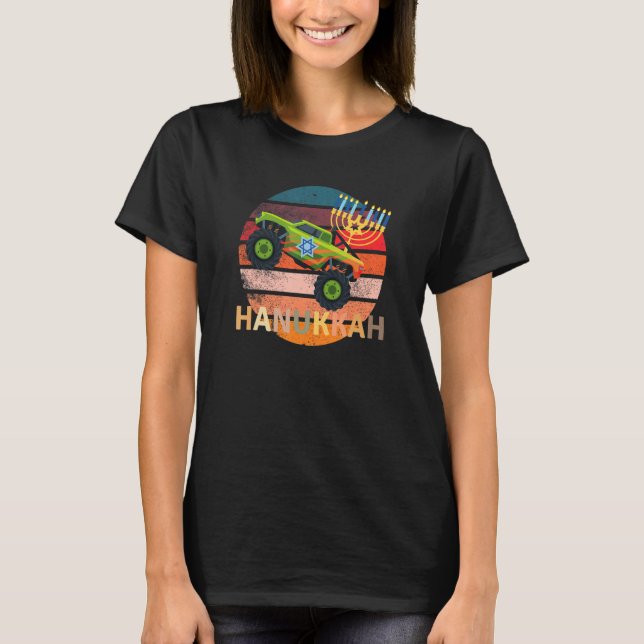 Hanukkah Monster Truck Dreidel Menorah  Retro Vint T-Shirt (Front)